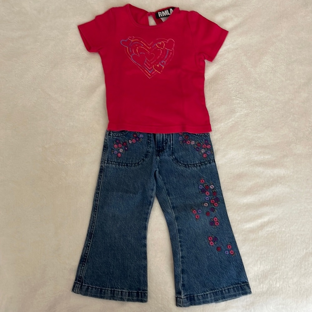 Bundle Deal.  Red shirt (size 4T) and Oshkosh blue jeans (24 months).